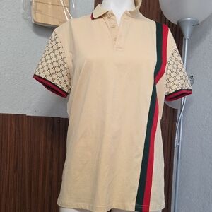 Ganni Beige Polo with Red and Green Accents